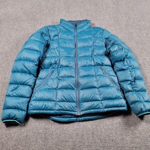 REI Co-op Puffer Jacket Womens Medium Teal Blue Down Full Zip Outdoor Hiking